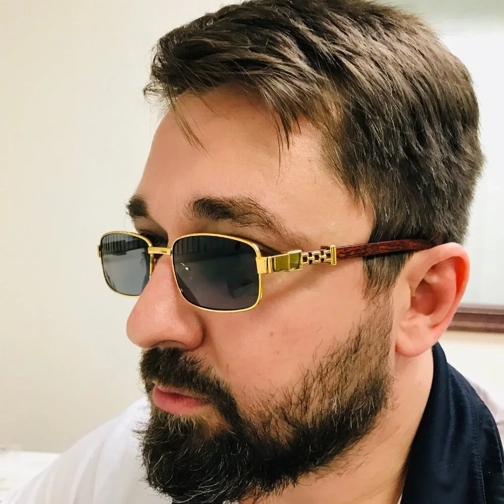 Black Lens Men Sunglasses Square Gold Frame Hip Hop Style Street Wear Quevo New‎